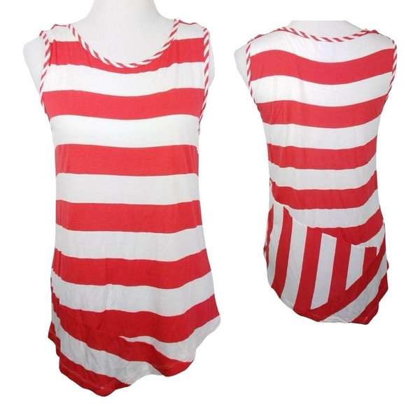 CAbi Carousel Asymmetrical Red and White Striped Tank Top Size XS Oversized - Picture 5 of 12